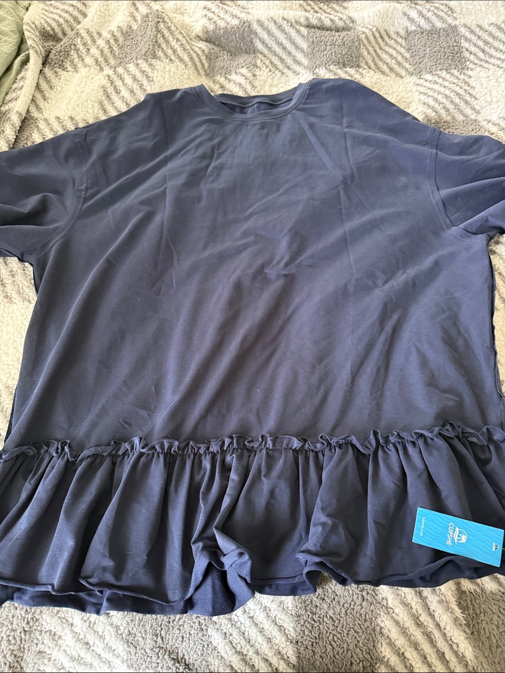 Cupshe Navy Ruffle Hem Babydoll Tee